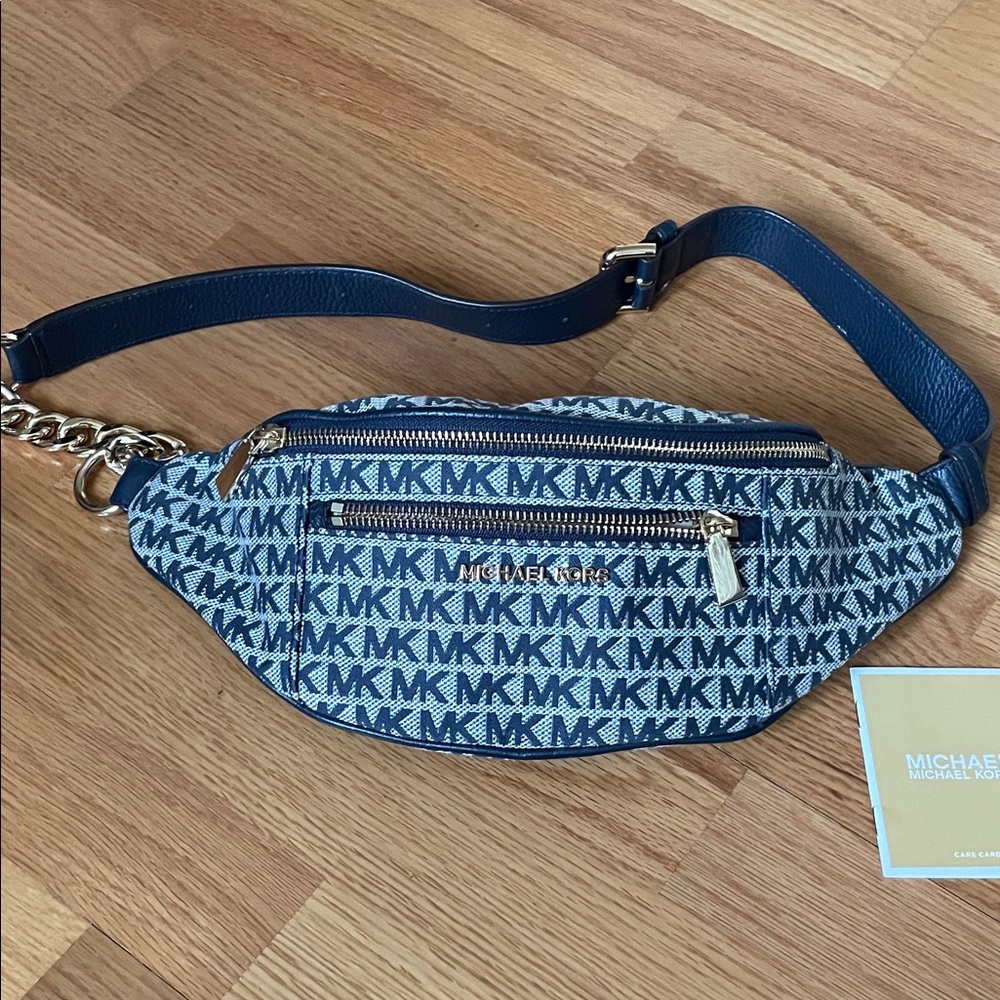 Michael Kors Navy Monogram Belt Bag authentic